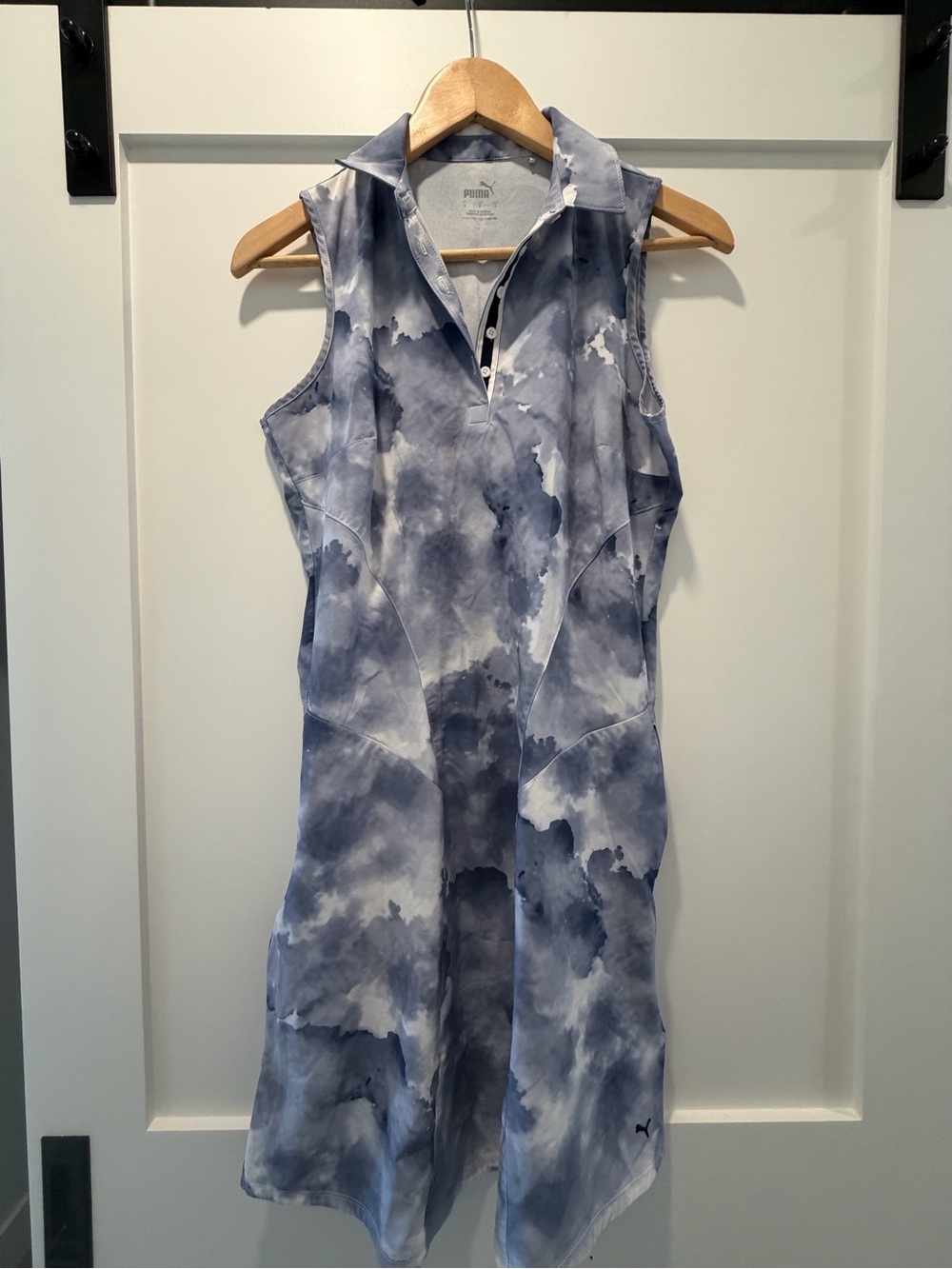 Puma Sleeveless Tie-Dye Midi Polo Dress in Blue and White GOLF / PICKLEBALL
